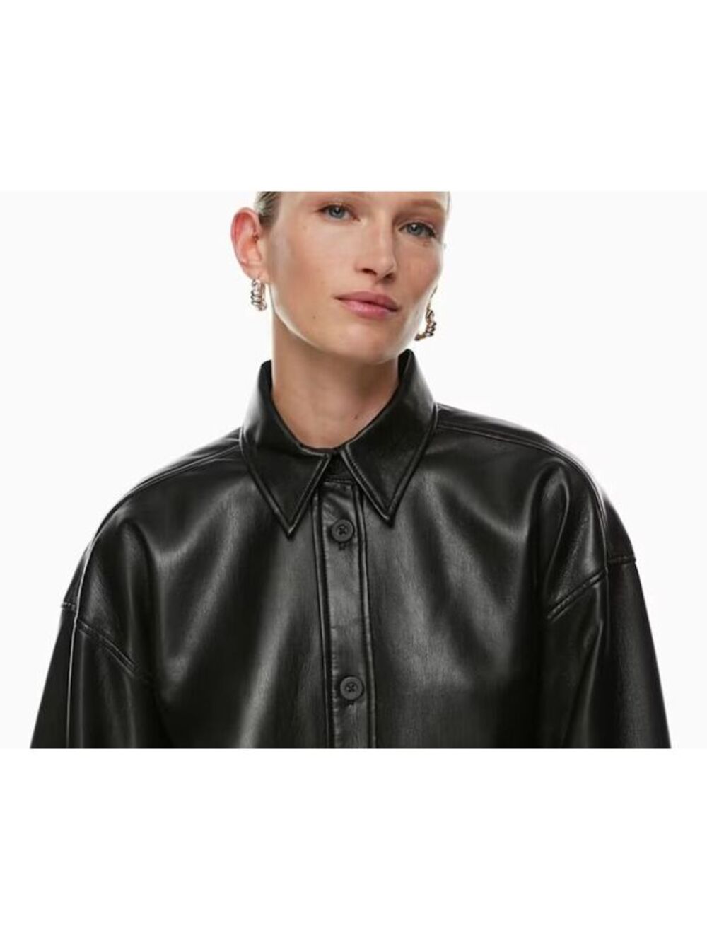 Aritzia Babaton Black Pelli Hip Shirt Jacket Relaxed UnReal Leather Size M